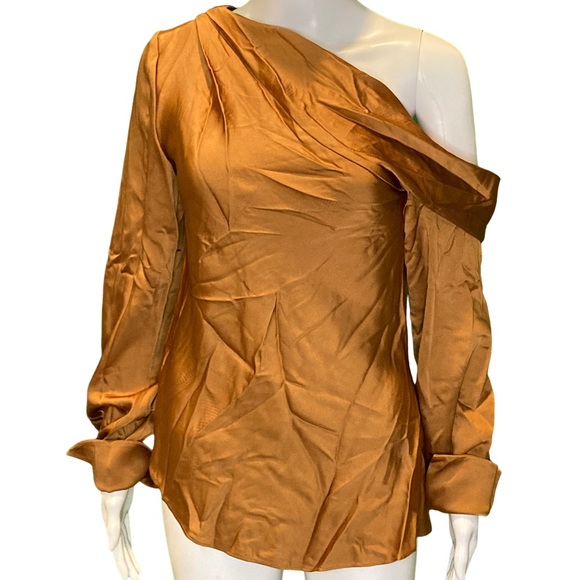 NWT Jonathan Simkhai Copper Alice One Shoulder Satin Top - Sz S - Picture 3 of 6
